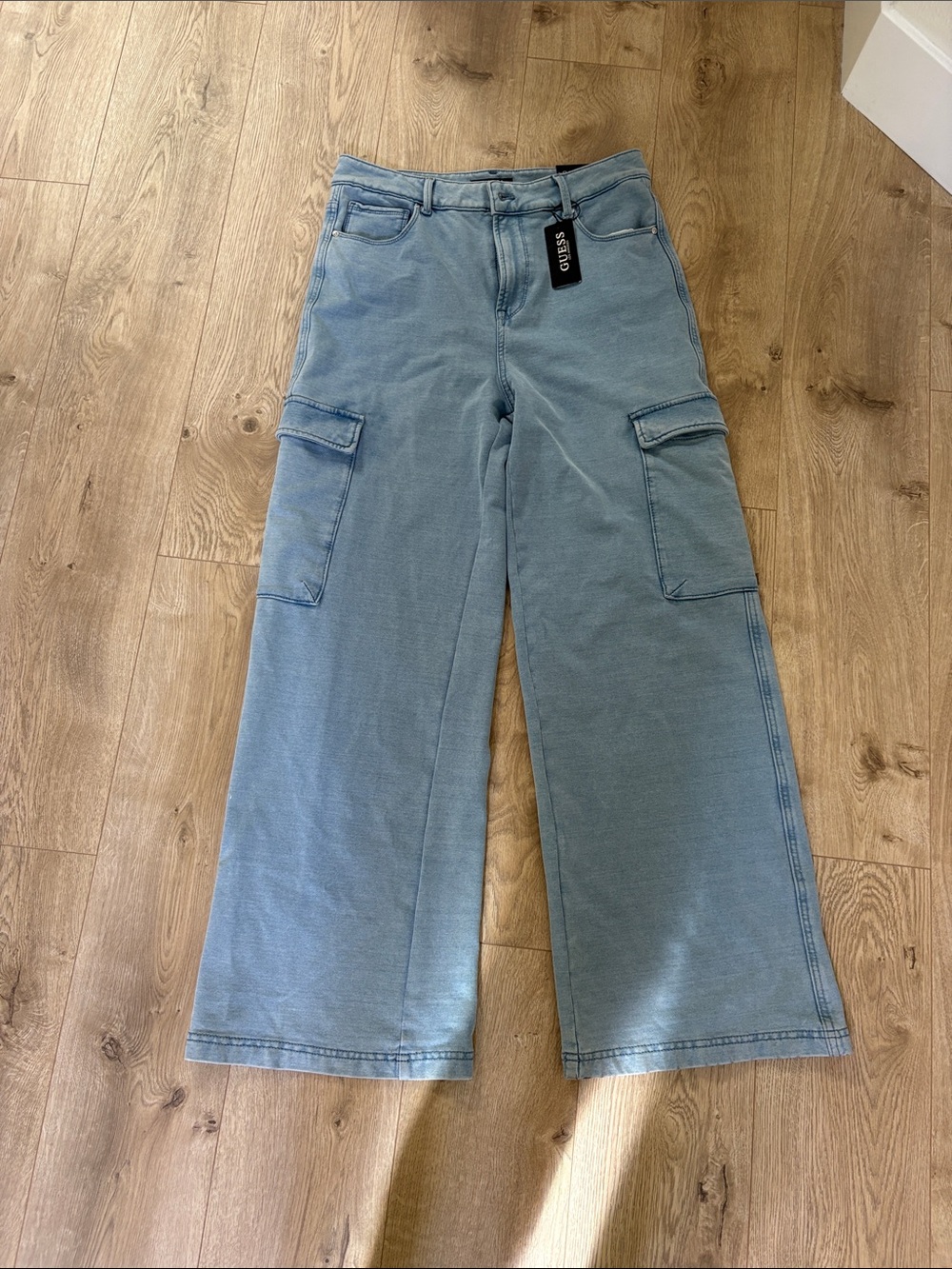 Guess Light Blue Wide-Leg Cargo Jeans
